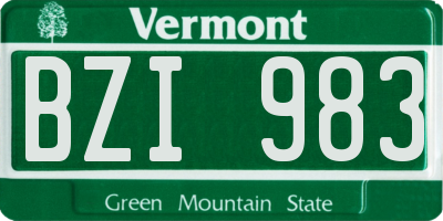 VT license plate BZI983