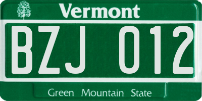 VT license plate BZJ012