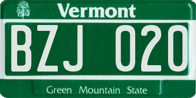 VT license plate BZJ020