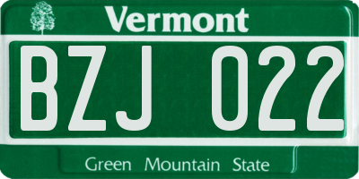 VT license plate BZJ022