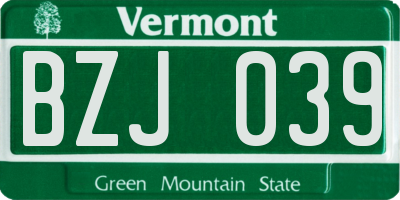 VT license plate BZJ039