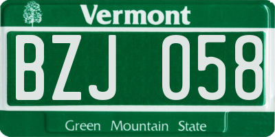 VT license plate BZJ058