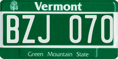 VT license plate BZJ070