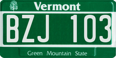 VT license plate BZJ103