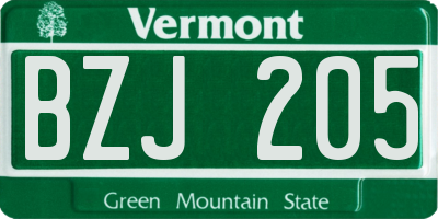 VT license plate BZJ205