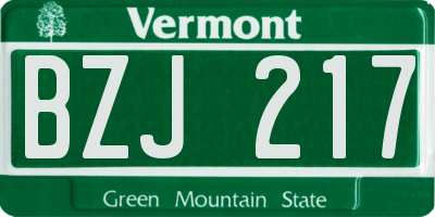VT license plate BZJ217