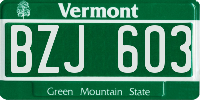 VT license plate BZJ603