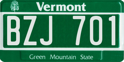 VT license plate BZJ701