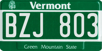 VT license plate BZJ803