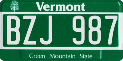 VT license plate BZJ987