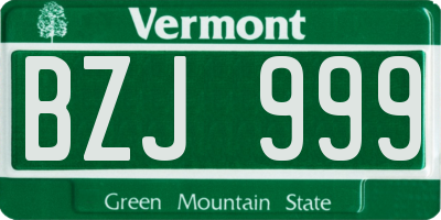 VT license plate BZJ999