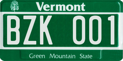 VT license plate BZK001