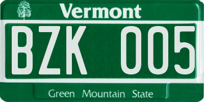 VT license plate BZK005