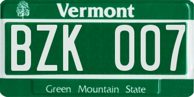 VT license plate BZK007