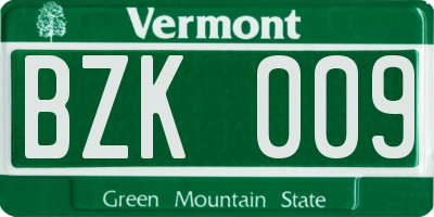 VT license plate BZK009