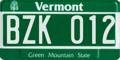 VT license plate BZK012