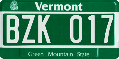 VT license plate BZK017