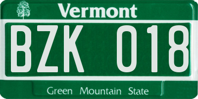 VT license plate BZK018