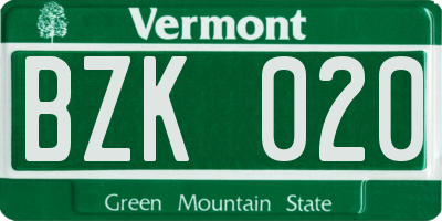 VT license plate BZK020