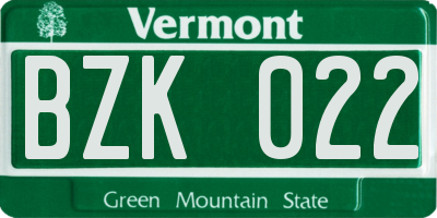 VT license plate BZK022