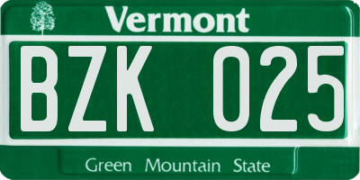 VT license plate BZK025