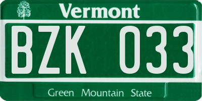 VT license plate BZK033