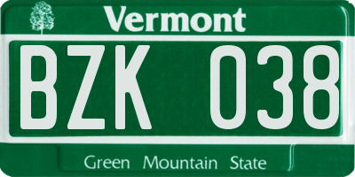 VT license plate BZK038
