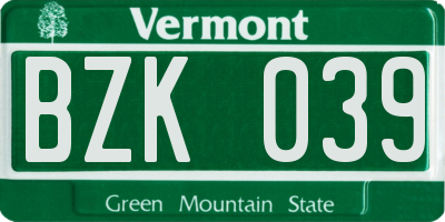 VT license plate BZK039
