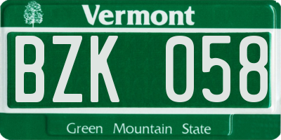 VT license plate BZK058