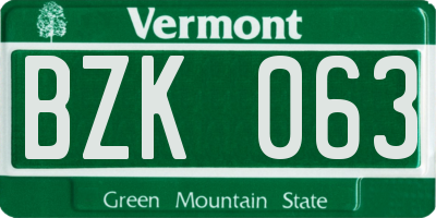 VT license plate BZK063