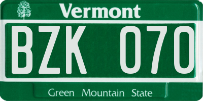VT license plate BZK070