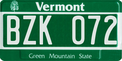 VT license plate BZK072