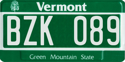 VT license plate BZK089