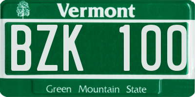 VT license plate BZK100