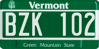 VT license plate BZK102