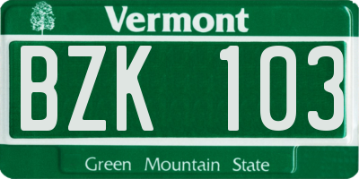 VT license plate BZK103