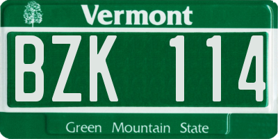 VT license plate BZK114