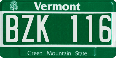 VT license plate BZK116