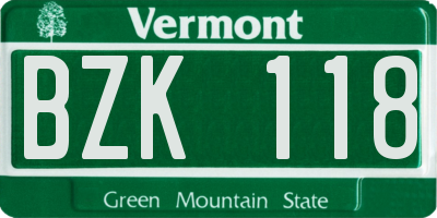 VT license plate BZK118
