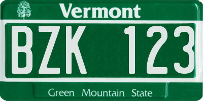 VT license plate BZK123