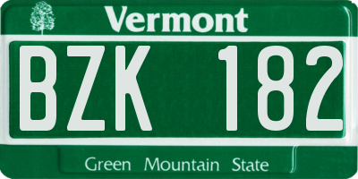 VT license plate BZK182