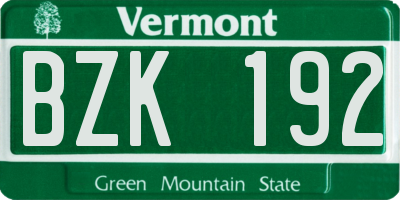 VT license plate BZK192