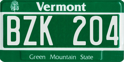 VT license plate BZK204