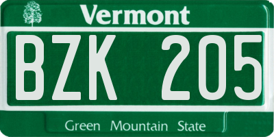 VT license plate BZK205