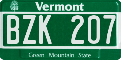 VT license plate BZK207