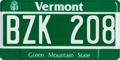 VT license plate BZK208