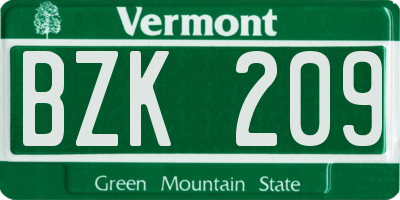 VT license plate BZK209