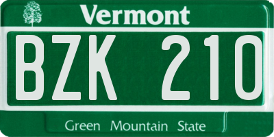 VT license plate BZK210