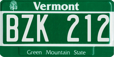 VT license plate BZK212