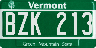 VT license plate BZK213